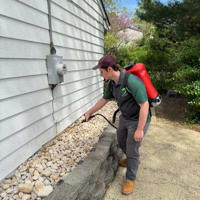 exterminator spraying sides of house