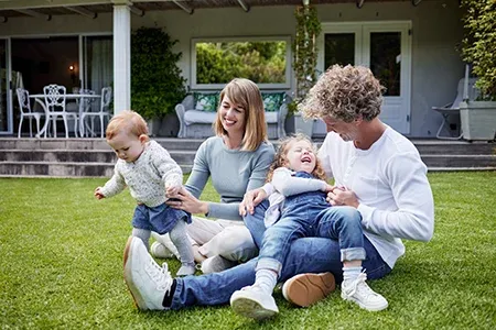family playing outside